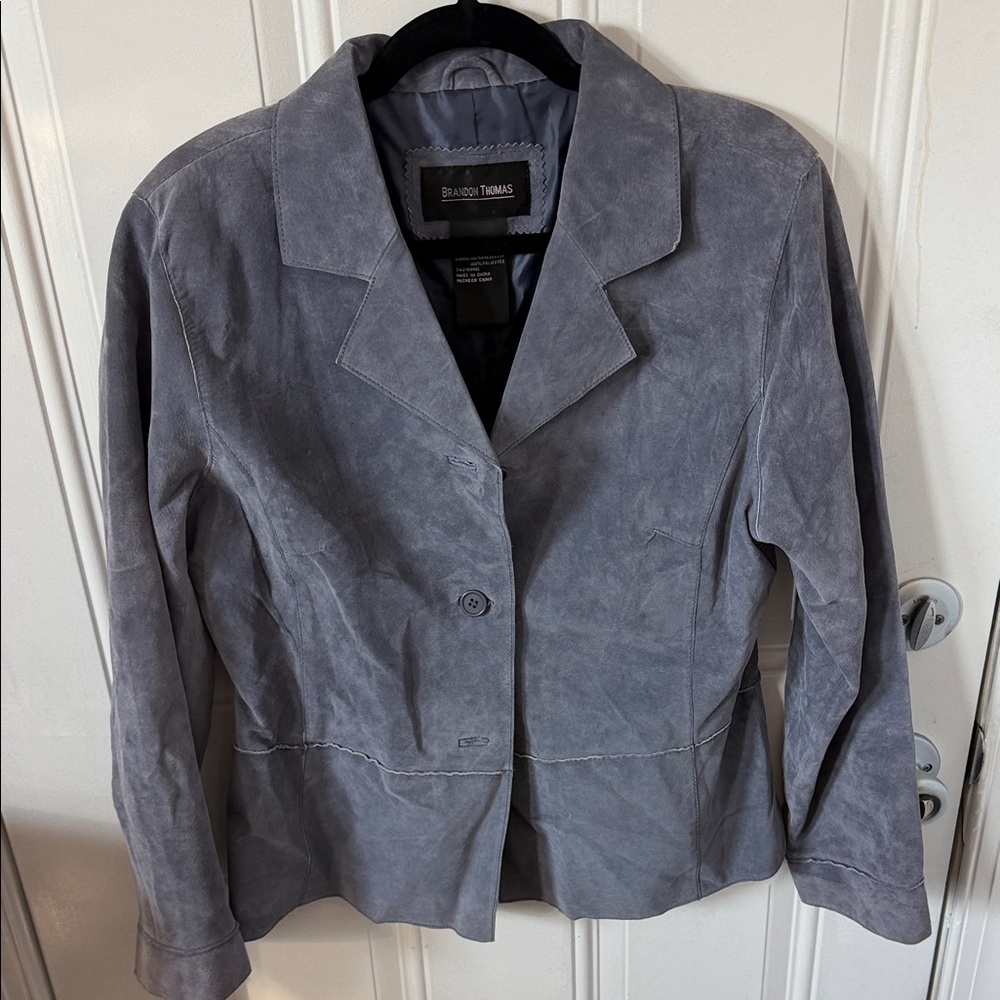 Brandon Thomas Women's Suede Gray/Blue Blazer L